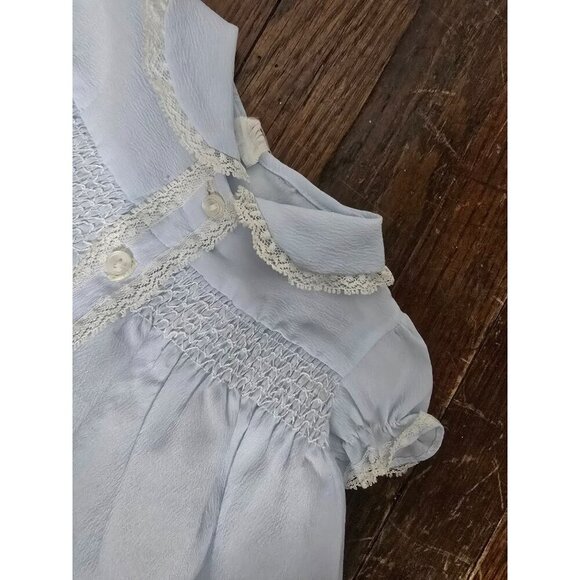 Vintage Light Blue Dainty Lace Embroidered Duck Baby Dress - Picture 7 of 12